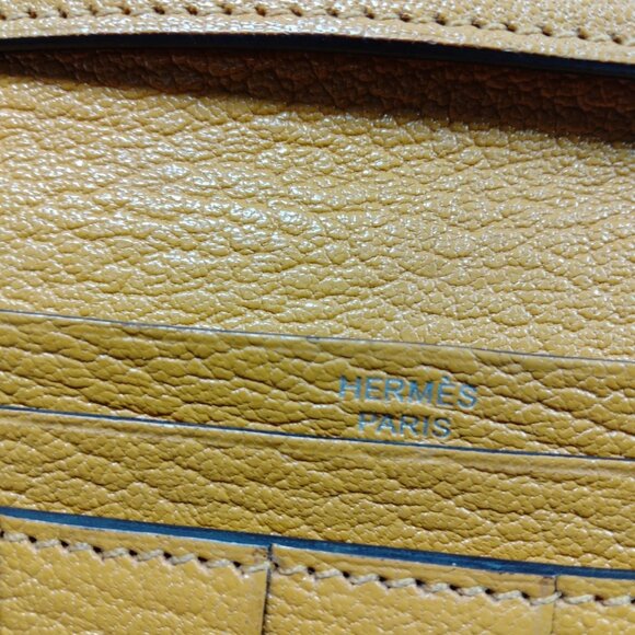 $2995 Authentic HERMES Made in FRANCE Unisex Orange Gold Leather Long Wallet - Picture 9 of 12
